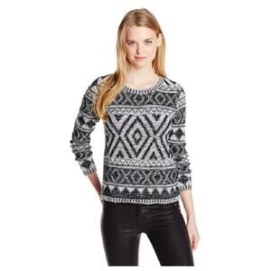 Lucky Brand XOXO Sweater L Tribal Fair Isle GrandpaCore Boho Knit Pullover